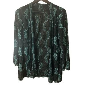 Annie Black and Green See-Through Lace Leaf Open Cardigan Approx. Size XL Boho